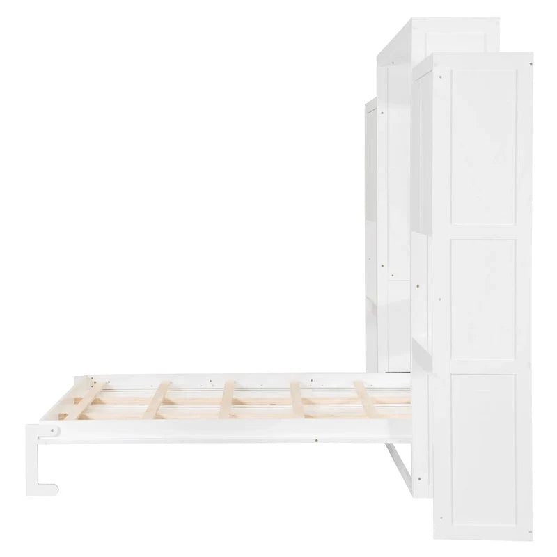 All-in-One-Schrankbett mit Schreibtisch, Schminktisch und Kleiderschrank, klappbares Queensize-Bett