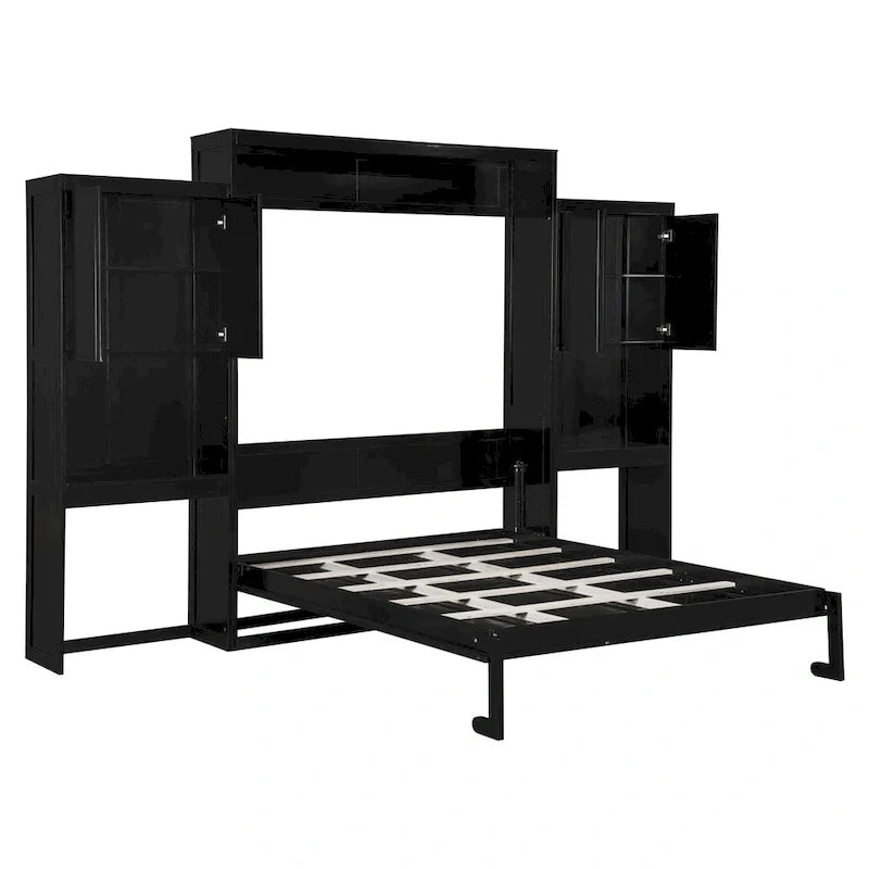 All-in-One-Schrankbett mit Schreibtisch, Schminktisch und Kleiderschrank, klappbares Queensize-Bett