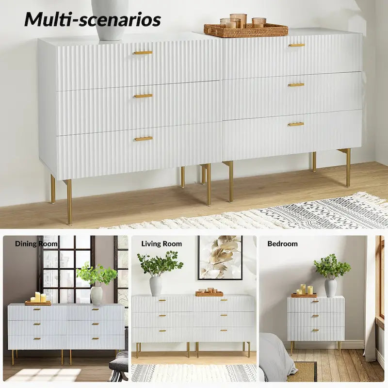 Set di 2 comodini moderni a 3 cassetti con gambe in metallo di