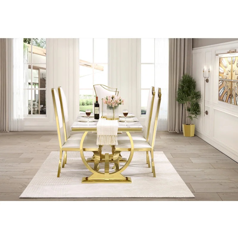 Luxus-Esszimmertisch mit polierter Metallkreis-Basis - 72 Inch