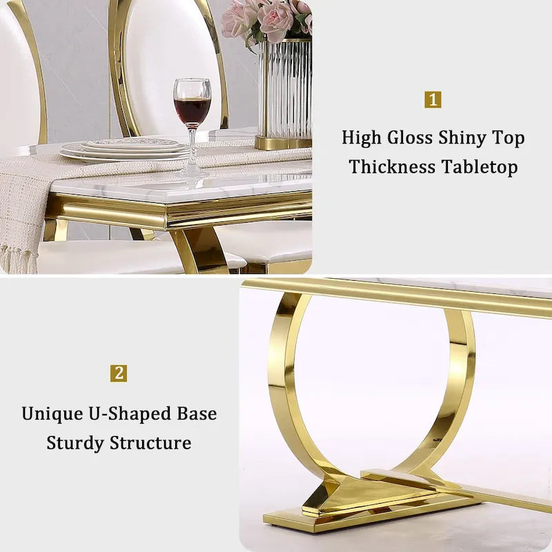 Luxus-Esszimmertisch mit polierter Metallkreis-Basis - 72 Inch