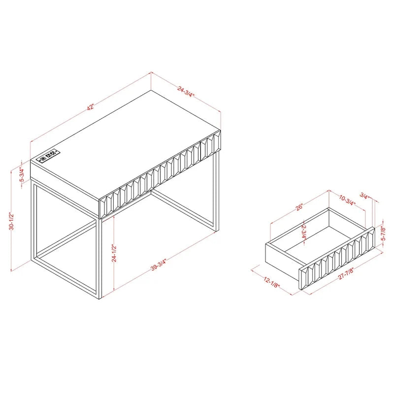 Scrivania moderna in metallo da 42 pollici per computer con porte USB di