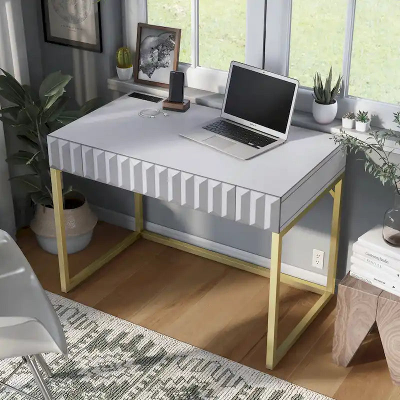 Scrivania moderna in metallo da 42 pollici per computer con porte USB di