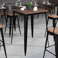 Quadratischer Metalltisch in Barhöhe für den Innenbereich mit rustikaler Holzplatte - 31.5W x 31.5D x 42H - 31.5W x 31.5D x 42H