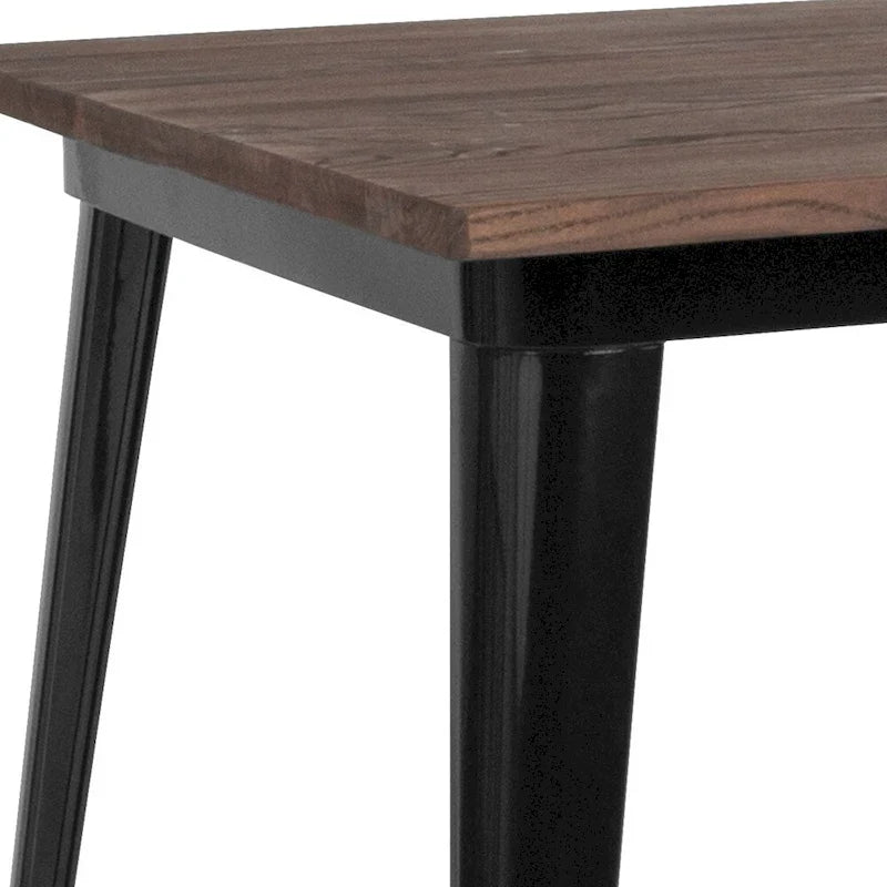 Quadratischer Metalltisch in Barhöhe für den Innenbereich mit rustikaler Holzplatte - 31.5W x 31.5D x 42H - 31.5W x 31.5D x 42H