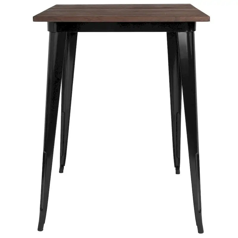 Quadratischer Metalltisch in Barhöhe für den Innenbereich mit rustikaler Holzplatte - 31.5W x 31.5D x 42H - 31.5W x 31.5D x 42H