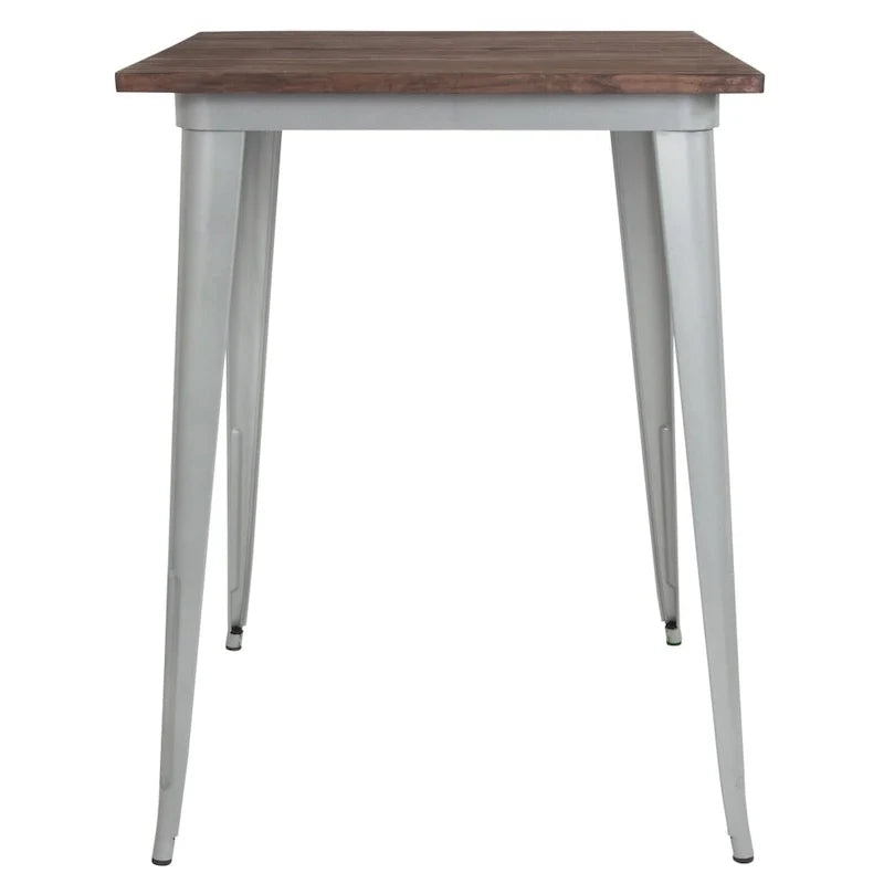 Quadratischer Metalltisch in Barhöhe für den Innenbereich mit rustikaler Holzplatte - 31.5W x 31.5D x 42H - 31.5W x 31.5D x 42H