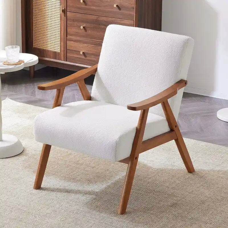 Fauteuil lounge rembourré rétro moderne du milieu du siècle, fauteuil d'appoint en tissu avec cadre en bois robuste