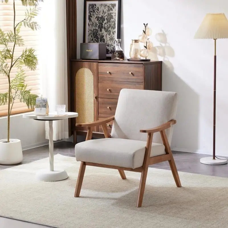 Fauteuil lounge rembourré rétro moderne du milieu du siècle, fauteuil d'appoint en tissu avec cadre en bois robuste
