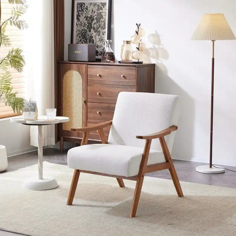 Fauteuil lounge rembourré rétro moderne du milieu du siècle, fauteuil d'appoint en tissu avec cadre en bois robuste