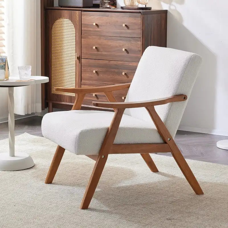 Fauteuil lounge rembourré rétro moderne du milieu du siècle, fauteuil d'appoint en tissu avec cadre en bois robuste