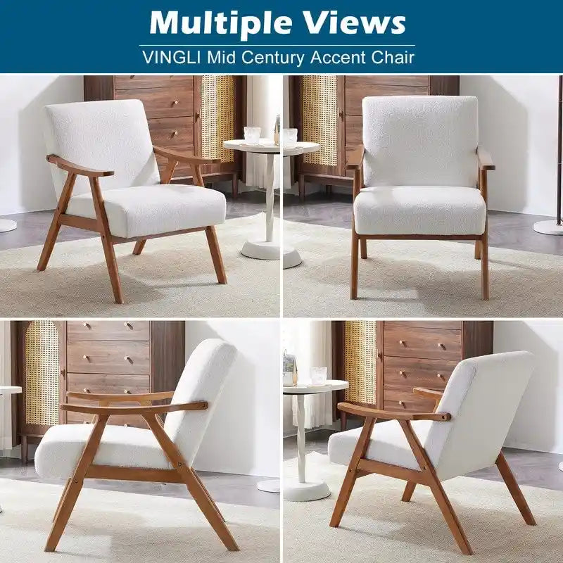 Fauteuil lounge rembourré rétro moderne du milieu du siècle, fauteuil d'appoint en tissu avec cadre en bois robuste