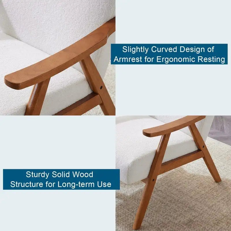 Fauteuil lounge rembourré rétro moderne du milieu du siècle, fauteuil d'appoint en tissu avec cadre en bois robuste