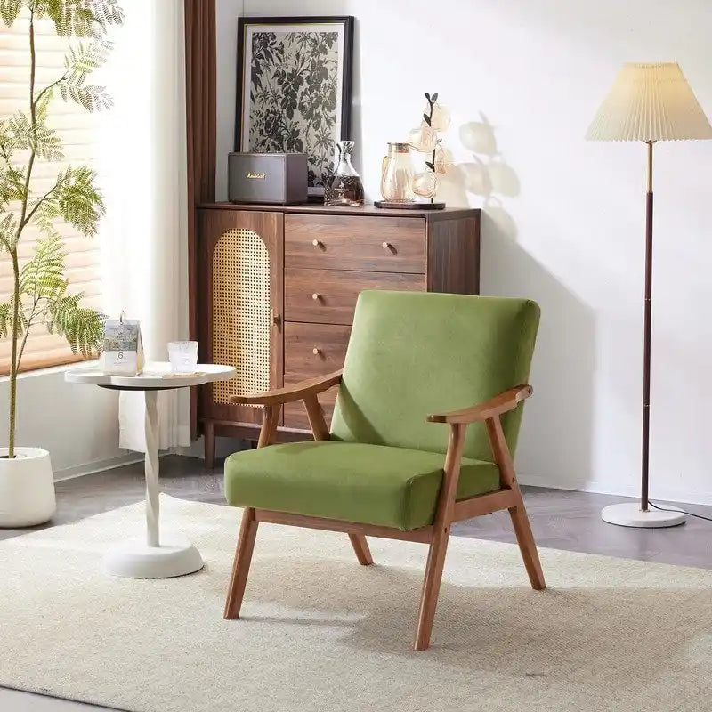 Fauteuil lounge rembourré rétro moderne du milieu du siècle, fauteuil d'appoint en tissu avec cadre en bois robuste