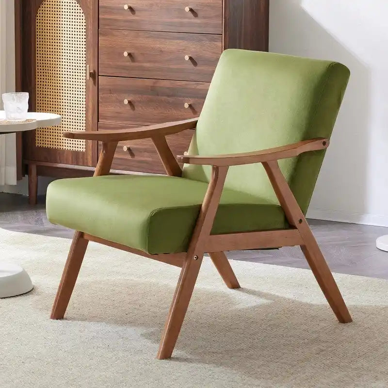 Fauteuil lounge rembourré rétro moderne du milieu du siècle, fauteuil d'appoint en tissu avec cadre en bois robuste