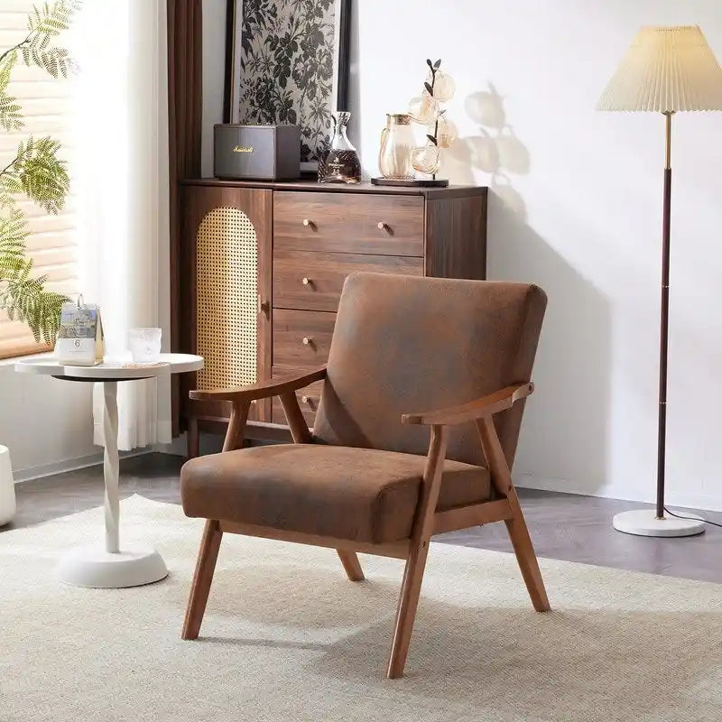 Fauteuil lounge rembourré rétro moderne du milieu du siècle, fauteuil d'appoint en tissu avec cadre en bois robuste