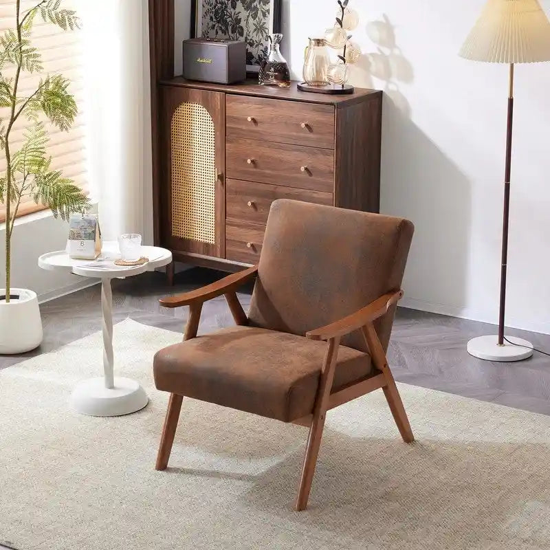 Fauteuil lounge rembourré rétro moderne du milieu du siècle, fauteuil d'appoint en tissu avec cadre en bois robuste