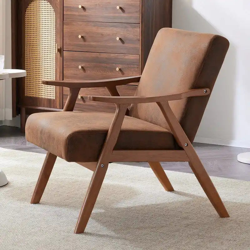 Fauteuil lounge rembourré rétro moderne du milieu du siècle, fauteuil d'appoint en tissu avec cadre en bois robuste