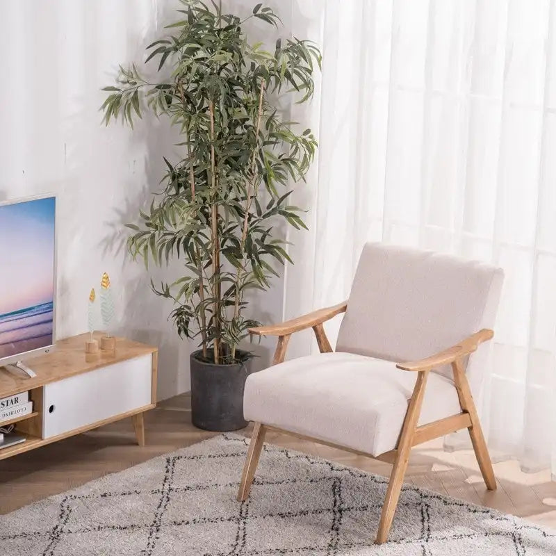 Fauteuil lounge rembourré rétro moderne du milieu du siècle, fauteuil d'appoint en tissu avec cadre en bois robuste