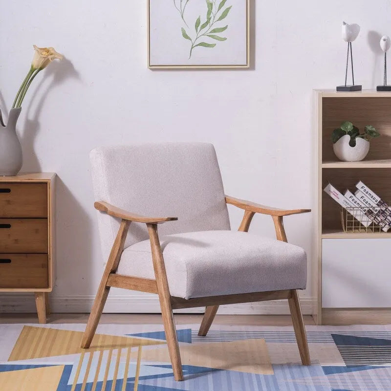 Fauteuil lounge rembourré rétro moderne du milieu du siècle, fauteuil d'appoint en tissu avec cadre en bois robuste