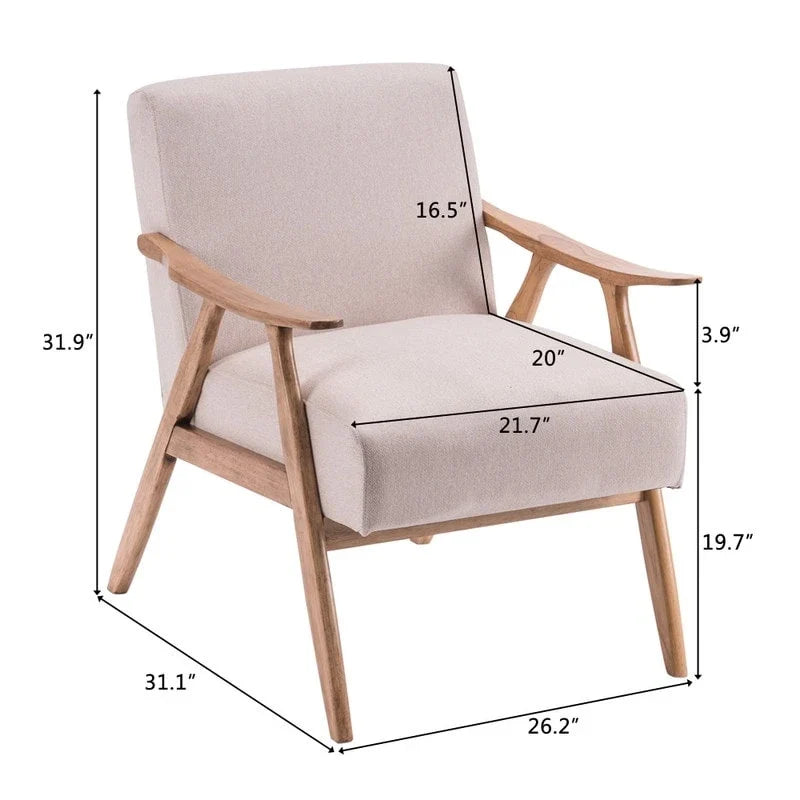 Fauteuil lounge rembourré rétro moderne du milieu du siècle, fauteuil d'appoint en tissu avec cadre en bois robuste