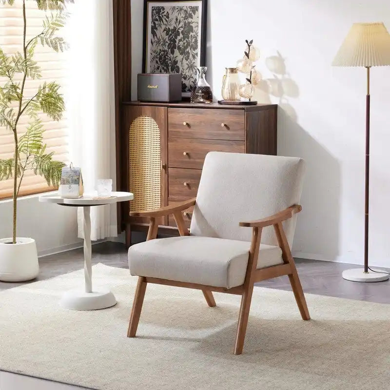 Fauteuil lounge rembourré rétro moderne du milieu du siècle, fauteuil d'appoint en tissu avec cadre en bois robuste
