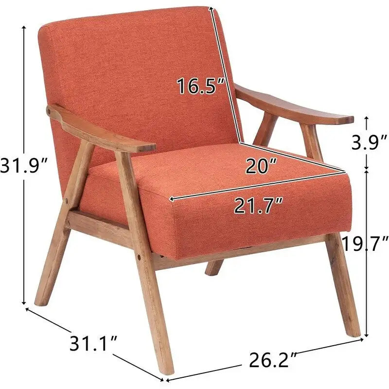 Fauteuil lounge rembourré rétro moderne du milieu du siècle, fauteuil d'appoint en tissu avec cadre en bois robuste