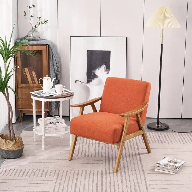 Fauteuil lounge rembourré rétro moderne du milieu du siècle, fauteuil d'appoint en tissu avec cadre en bois robuste