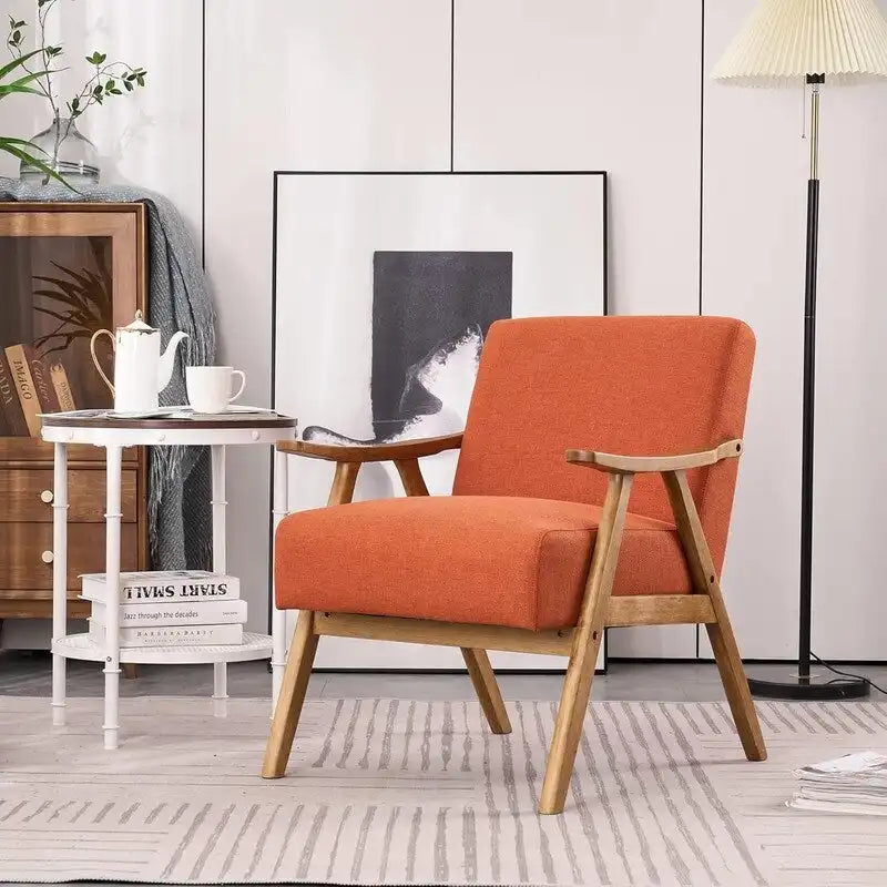 Fauteuil lounge rembourré rétro moderne du milieu du siècle, fauteuil d'appoint en tissu avec cadre en bois robuste