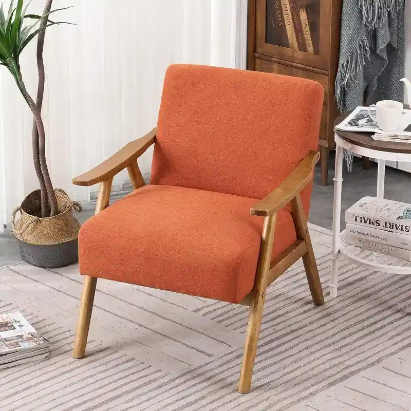 Fauteuil lounge rembourré rétro moderne du milieu du siècle, fauteuil d'appoint en tissu avec cadre en bois robuste
