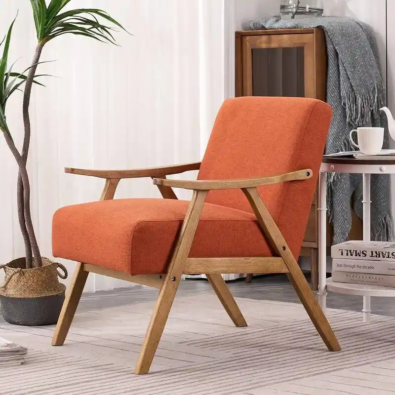 Fauteuil lounge rembourré rétro moderne du milieu du siècle, fauteuil d'appoint en tissu avec cadre en bois robuste