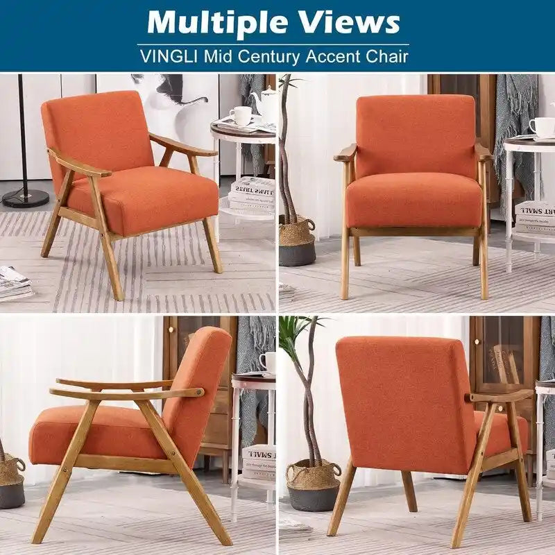 Fauteuil lounge rembourré rétro moderne du milieu du siècle, fauteuil d'appoint en tissu avec cadre en bois robuste