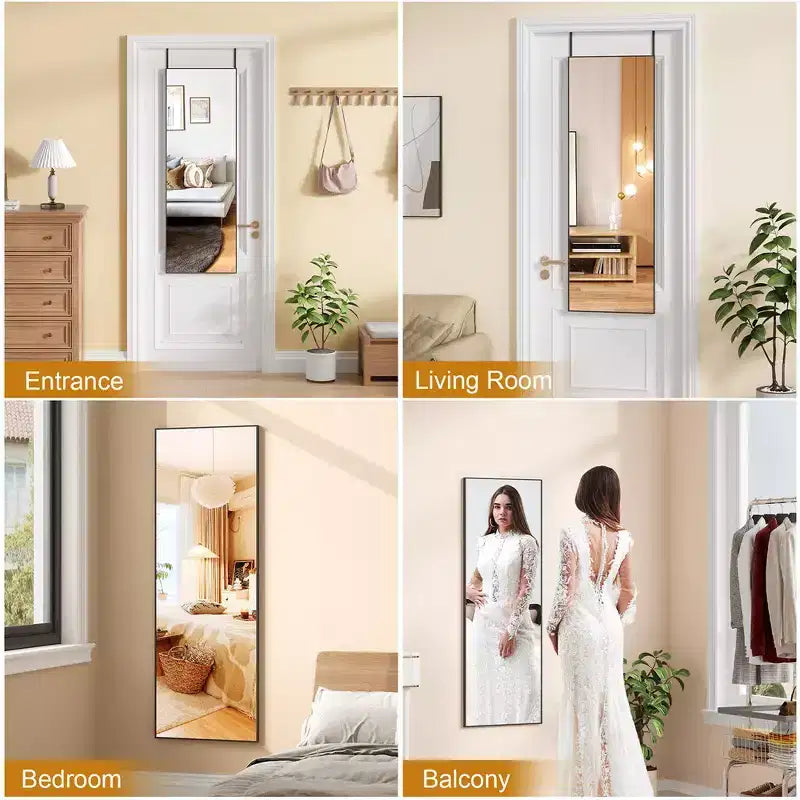 Specchio a figura intera da parete, autoportante, sospeso o appoggiato, Specchio a figura intera da pavimento con supporto in lega di alluminio con cornice sottile per camera da letto