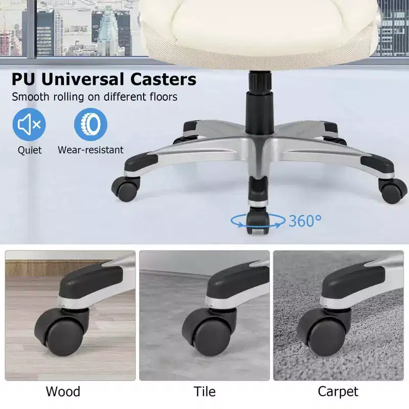 Sedia da ufficio ergonomica in pelle PU direzionale girevole con braccioli ribaltabili Marrone/Bianco/Nero
