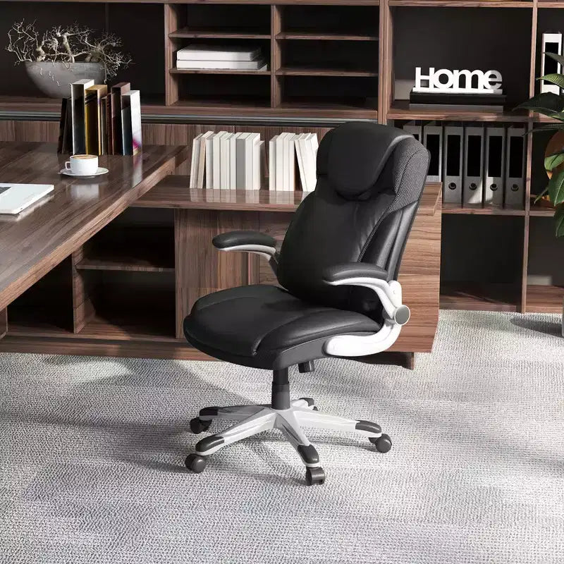 Sedia da ufficio ergonomica in pelle PU direzionale girevole con braccioli ribaltabili Marrone/Bianco/Nero