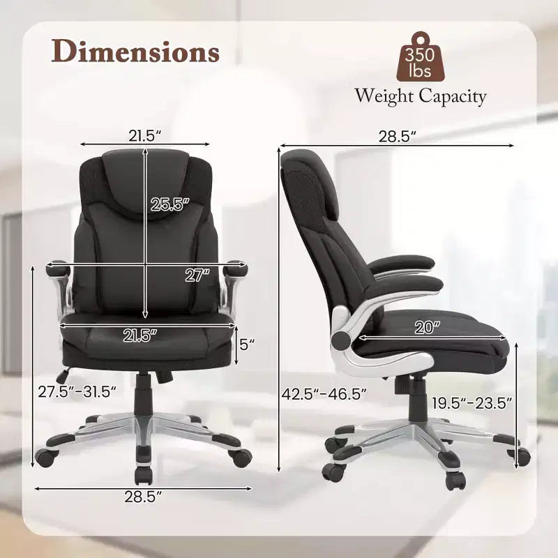 Sedia da ufficio ergonomica in pelle PU direzionale girevole con braccioli ribaltabili Marrone/Bianco/Nero