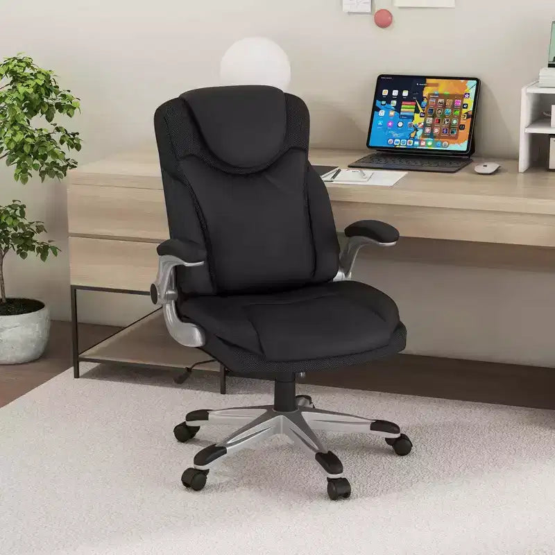 Sedia da ufficio ergonomica in pelle PU direzionale girevole con braccioli ribaltabili Marrone/Bianco/Nero