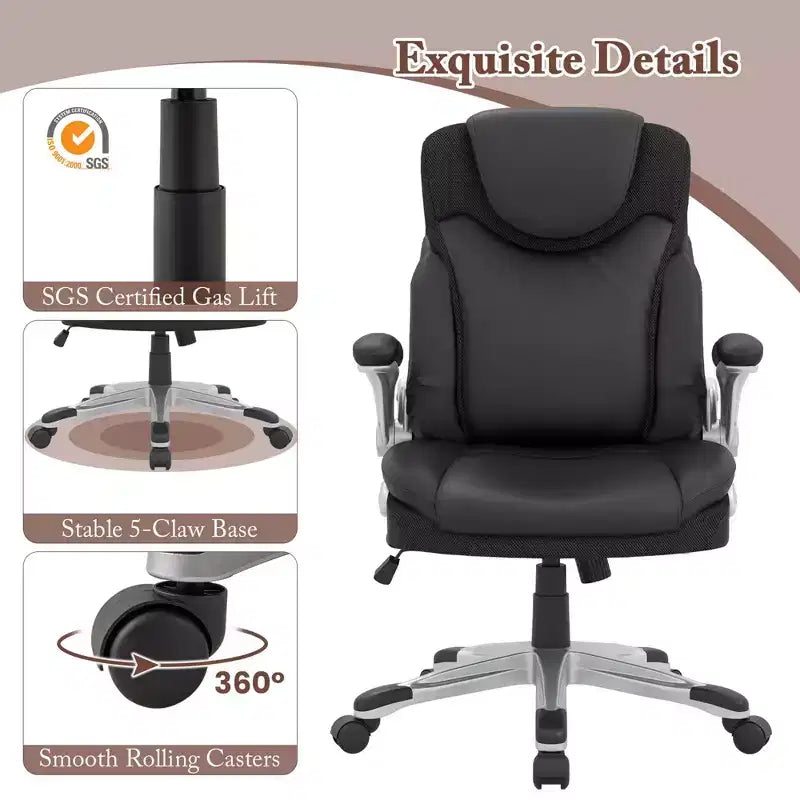 Sedia da ufficio ergonomica in pelle PU direzionale girevole con braccioli ribaltabili Marrone/Bianco/Nero