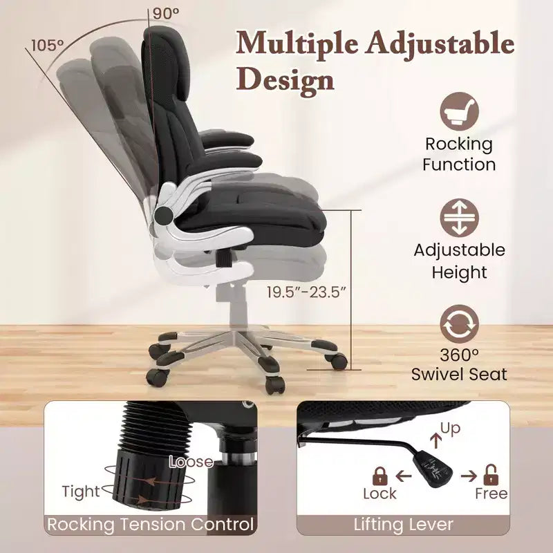 Sedia da ufficio ergonomica in pelle PU direzionale girevole con braccioli ribaltabili Marrone/Bianco/Nero