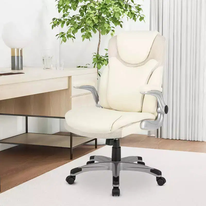 Sedia da ufficio ergonomica in pelle PU direzionale girevole con braccioli ribaltabili Marrone/Bianco/Nero