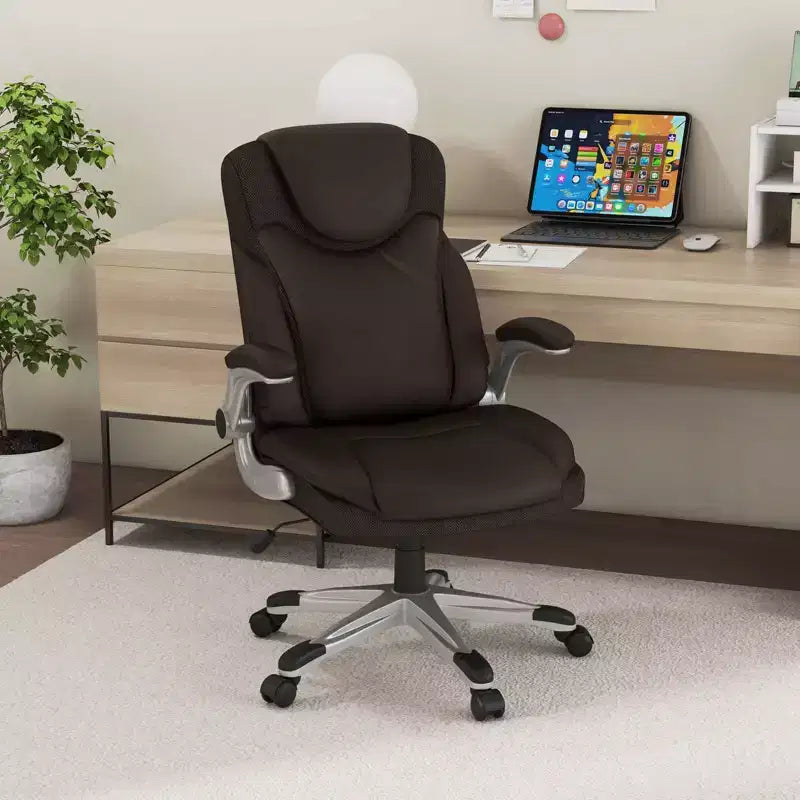 Sedia da ufficio ergonomica in pelle PU direzionale girevole con braccioli ribaltabili Marrone/Bianco/Nero