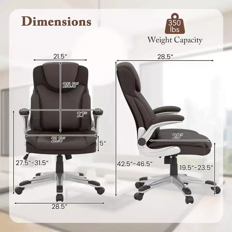 Sedia da ufficio ergonomica in pelle PU direzionale girevole con braccioli ribaltabili Marrone/Bianco/Nero