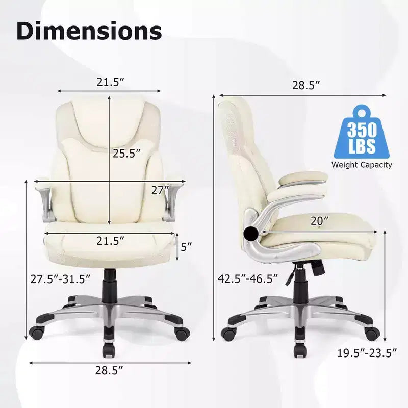 Sedia da ufficio ergonomica in pelle PU direzionale girevole con braccioli ribaltabili Marrone/Bianco/Nero