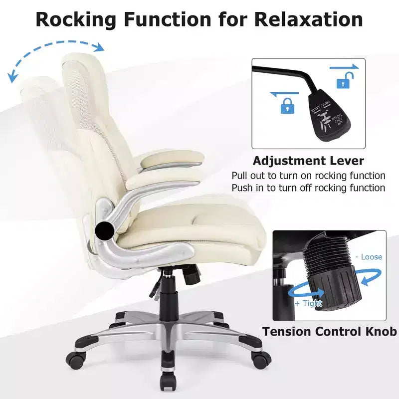 Sedia da ufficio ergonomica in pelle PU direzionale girevole con braccioli ribaltabili Marrone/Bianco/Nero