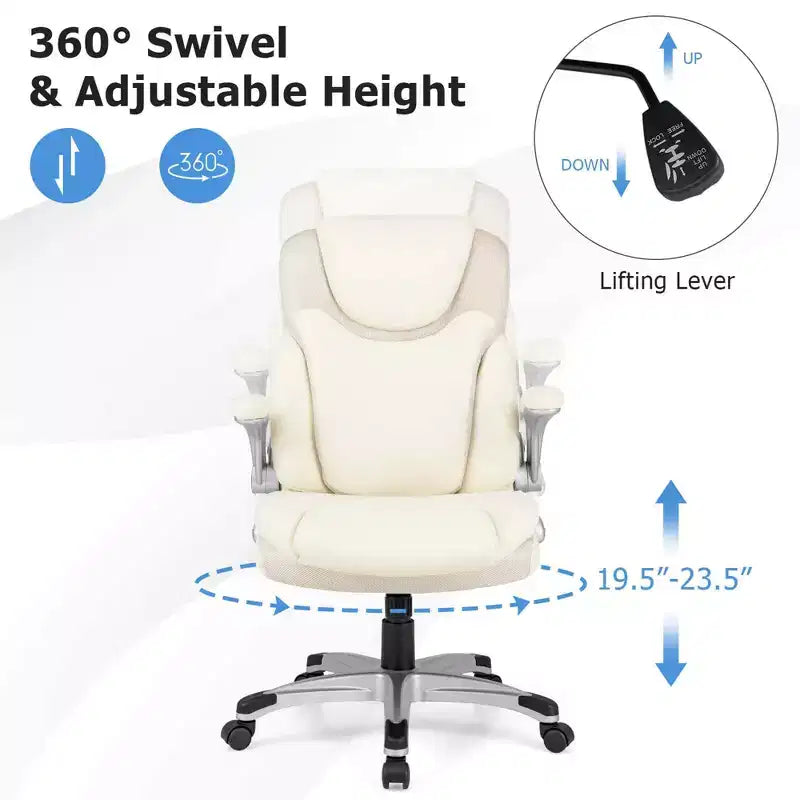 Sedia da ufficio ergonomica in pelle PU direzionale girevole con braccioli ribaltabili Marrone/Bianco/Nero