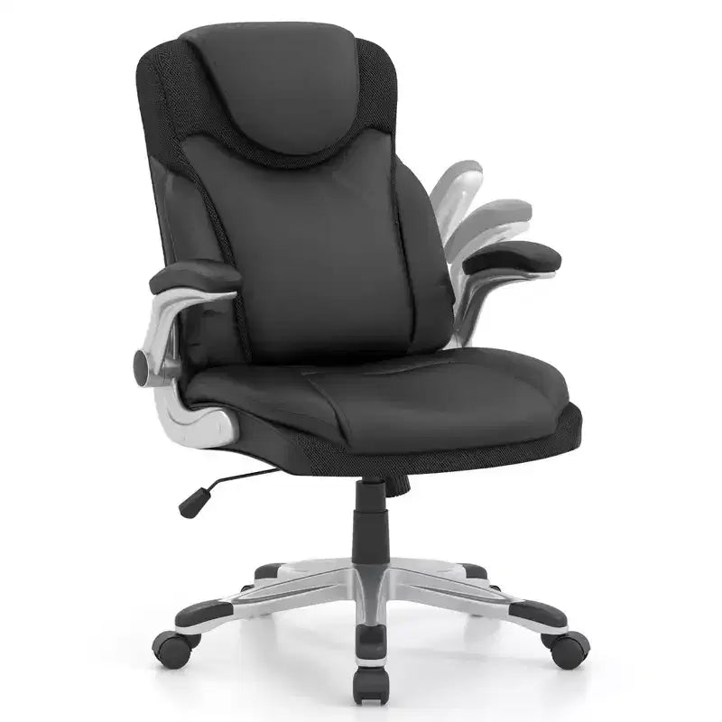 Sedia da ufficio ergonomica in pelle PU direzionale girevole con braccioli ribaltabili Marrone/Bianco/Nero