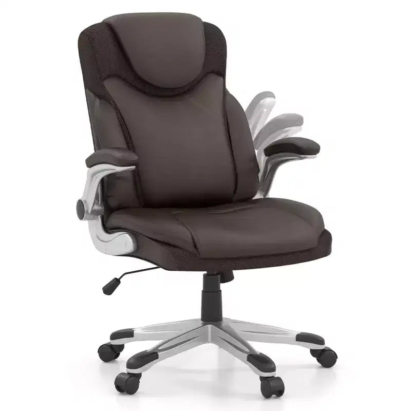 Sedia da ufficio ergonomica in pelle PU direzionale girevole con braccioli ribaltabili Marrone/Bianco/Nero