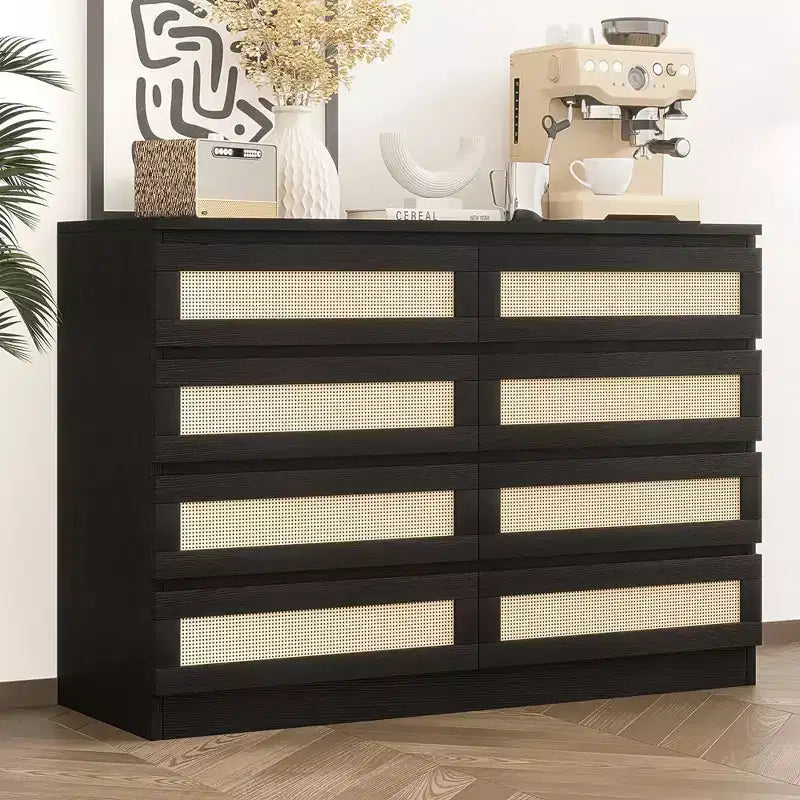 Cassettiera doppia a 8 cassetti per camera da letto, cassettiera in rattan, cassettiera moderna in legno per cameretta, soggiorno e ingresso