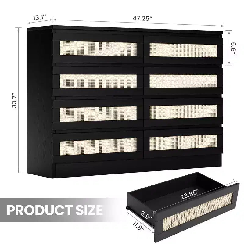 Cassettiera doppia a 8 cassetti per camera da letto, cassettiera in rattan, cassettiera moderna in legno per cameretta, soggiorno e ingresso
