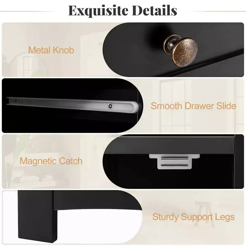 Mobiletto da Bagno a Terra con Anta in Vetro Singola Cassetto e Ripiano Regolabile Nero/Marrone